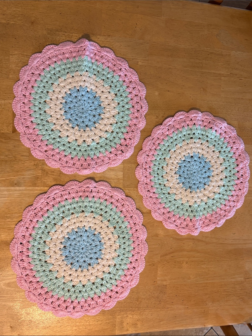 Handmade Crochet Round Placemats - Pastel Pink, Mint, Blue